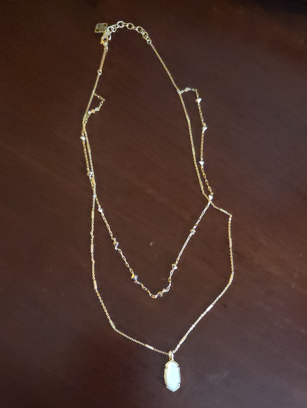 Kendra Scott Gold Double-Layer Pendant Necklace with White Stone